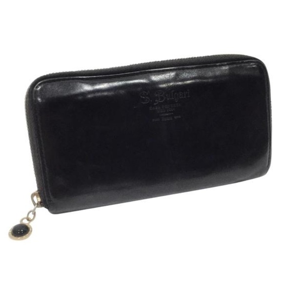 Bvlgari black smooth leather embossed logo zip wallet - Picture 1 of 11